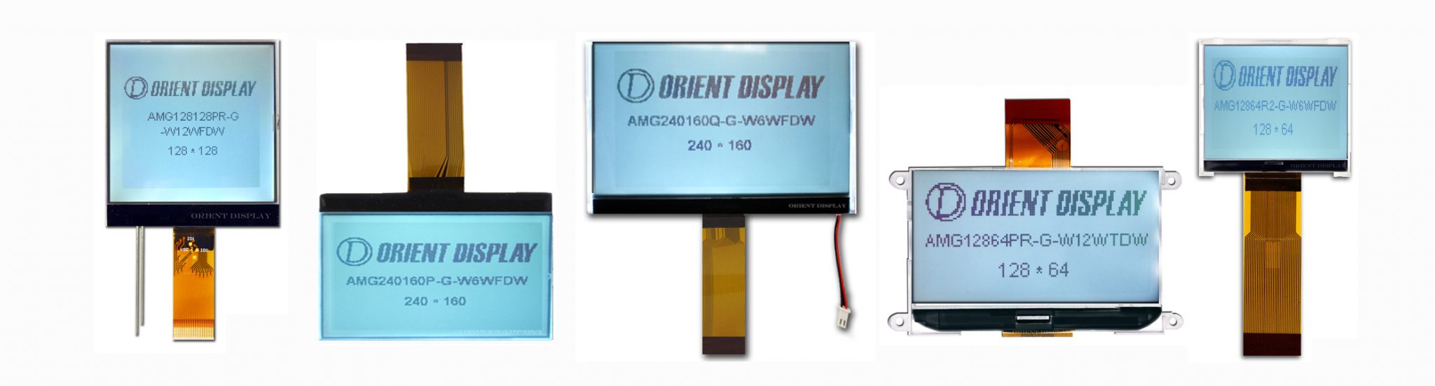 Orient Display: COG/Chip on Glass Graphic Display LCD, várias opções de resolução, FSTN Positivo, luz de fundo LED branca