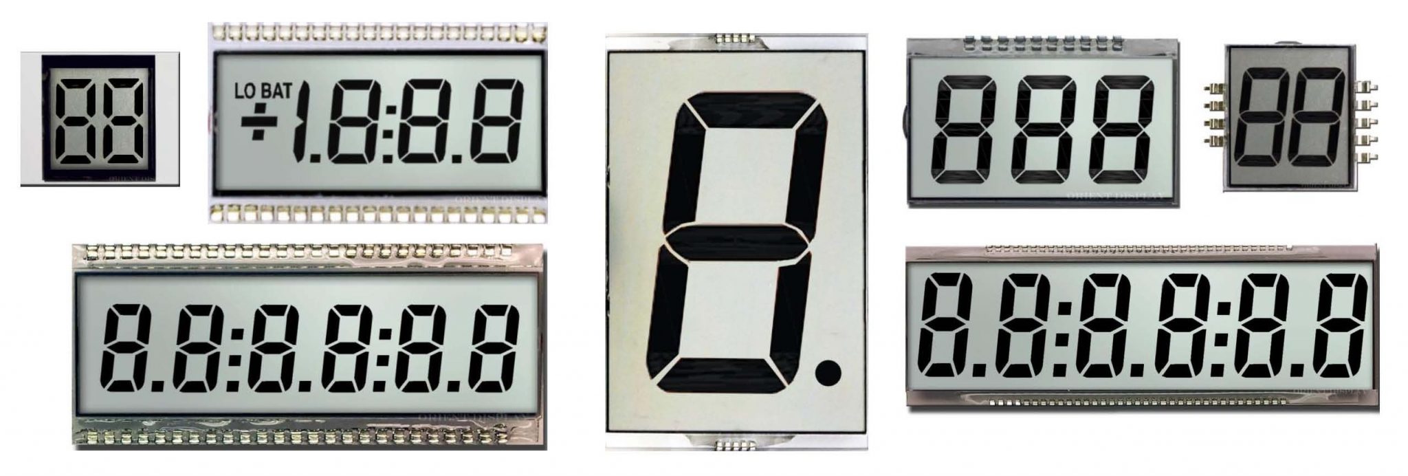Orient Display: LCD Glass Panels/Segment LCD Display - 1 to 8 digits, TN positive LCD mode, multiple choices of sizes
